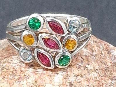 Rainbow Granat Edelstein Ring 925 Silber massiv durchbrochen RG 57 Art Déco
