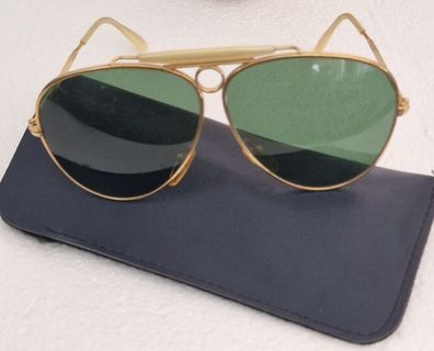Sonnenbrille Goldrahmen Grün getöntes Glas 70er AIR SOI France GOL mit Etui