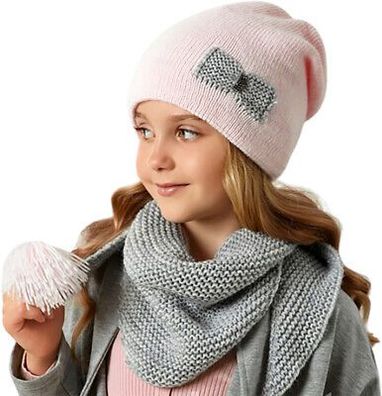 Mädchen Wintermütze Strickmütze mit Schal Winterset Gr. 52-56