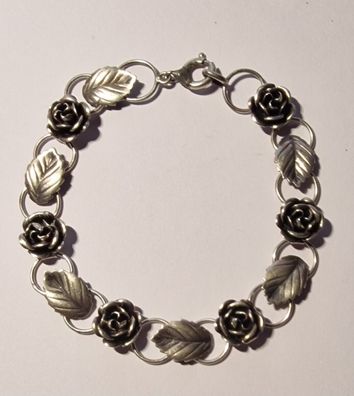 Armband 925 Silber Kreise durchbrochen Rosenblatt Verlauf Länge 20,5 cm Art Déco