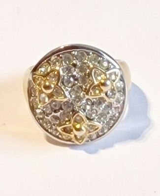 Ring vergoldet Gold rhodiniert Swarovski Kristall Blütenköpfe Vintage RG 57
