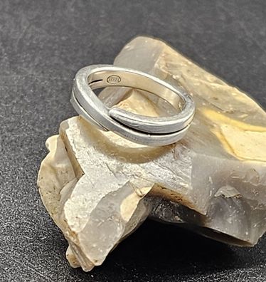 Fossil Band Ring wellenförmig 925 Silber massiv durchbrochen Vintage Größe 60