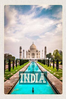 Holzschild 18x12 cm - Indien Taj Mahal Agra Garten