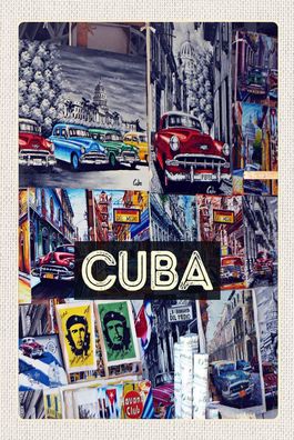 Holzschild 18x12 cm - Cuba Karibik Freiheit Stadt Gemälde