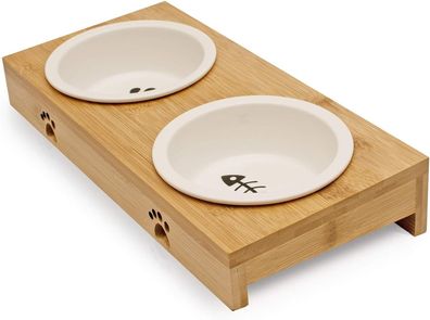 Pfotenolymp® Premium Futterstation / Futterbar für Katzen aus Bambus / Holz -