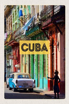 Holzschild 18x12 cm - Cuba Karibik Oldtimer Haus Gasse
