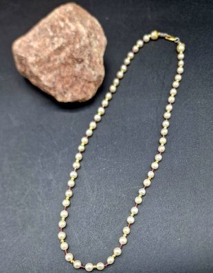Klassische Perlenkette Granat Oval Schliff 925 Silber Facette Länge 55 cm