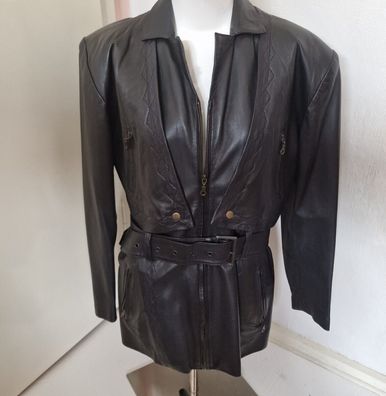 Damen Lederjacke Weste multifunktional tailliert mit Gürtel Schwarz Größe 40