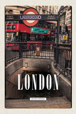 Blechschild 18x12 cm London England Underground Train