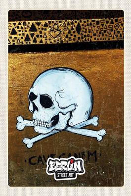 Holzschild 18x12 cm - Berlin Graffiti Totenkopf Street Art
