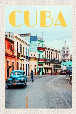 Holzschild Holzbild 18x12 cm Cuba Karibik Stadtzentrum Stadt