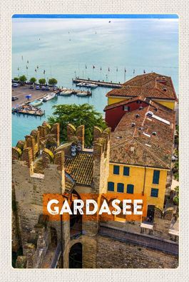 Holzschild 18x12 cm - Gardasee Italien Boote Blick auf See