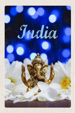 Blechschild 18x12 cm Indien Skulptur Elefant Ganesha Hindu