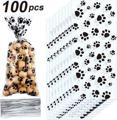 Zellophan Taschen mit Haustier Pfote Drucken, Kegel, 100 Stück