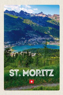 Holzschild 18x12 cm - St. Moritz Österreich Ausblich Reise