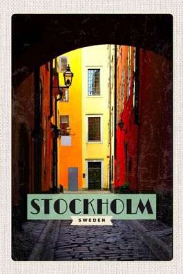 Blechschild 18x12 cm Stockholm Schweden Gasse Reise