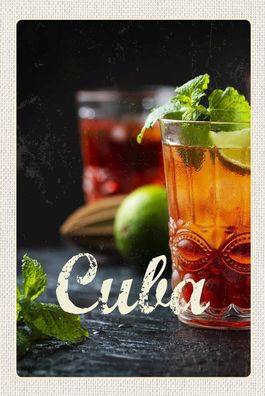 Holzschild Holzbild 18x12 cm Cuba Karibik Cocktail Limette Minze