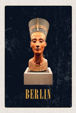 Holzschild Holzbild 18x12 cm Berlin DE Museum Nefertiti Bust