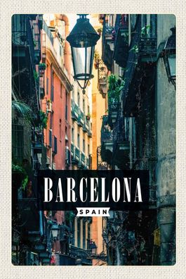 Blechschild 18x12 cm Barcelona Spanien Gasse Panorama