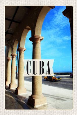 Holzschild 18x12 cm - Cuba Karibik Straße Auto Gemälde