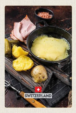 Blechschild 18x12 cm Schweiz Kartoffeln geschmolzener Käse