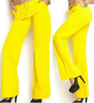 Sexy Miss Damen Sommer Trend Stoff Hüft Hose Cargo Taschen XS S M L XL NEU gelb