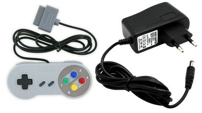 Super Nintendo Controller, Gamepad, Joypad, + Netztteil, Stromkabel für Nintendo SNES