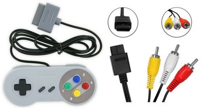 Super Nintendo AV Cinch Kabel + Controller, Gamepad, Joypad für Nintendo SNES