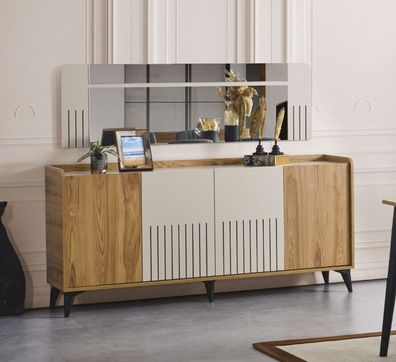 luxuriös Esszimmer Set Sideboard mit Spiegel Modern Holz Möbel 2tlg