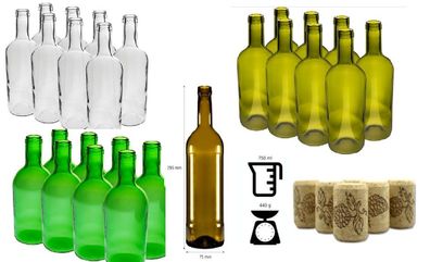 Weinflasche 750ml 3 Farben Glasflasche leere Flasche Wein Saft mit Korken