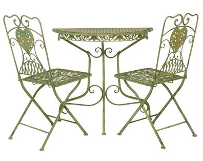 Balkontisch Gartentisch und 2 Stühle halbrund Gartengarnitur grün Antik-Stil