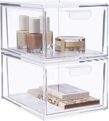 Ein Satz von 2 stapelbaren Kosmetikschubladen, transparenten Acrylkosmetik