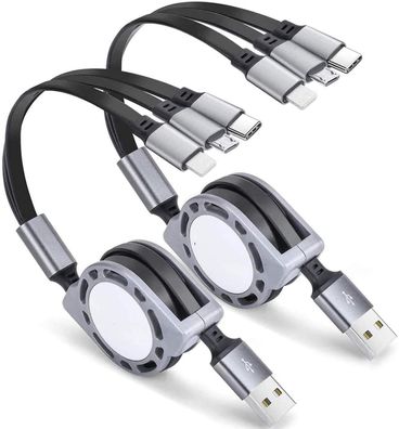 3-in-1 Ladekabel, [3A/1M/2pcs] flexibles Universal-USB-Kabel, mit iP C-Typ