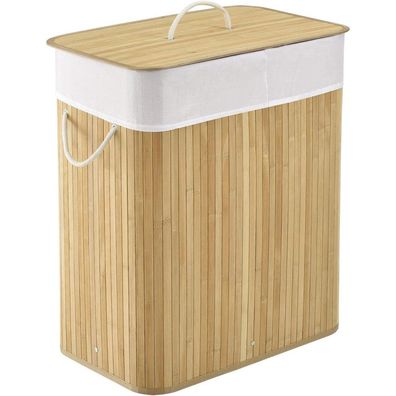 Juskys Bamboo Curly Laundry Basket in 2 Sizes - Laundry Hamper with Lid, Handle