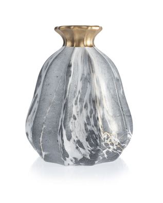 HowHomely Blumenvase Liam Marbling gold grau Glamour Design 21 cm Vase Pflanzenvase