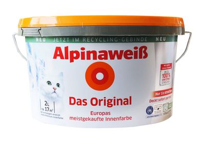 Alpinaweiß Das Original 2 Liter nur 1 x streichen beste Deckkraft weiss matt