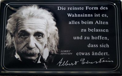 Top-Blechschild, 20 x 30 cm, Einstein, reinste Form Wahnsinn, Autogramm, Neu, OVP