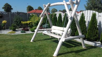 Hollywoodschaukel Gartenschaukel Gartenmöbel Naturholz Kreta 2 Sitzer weiß