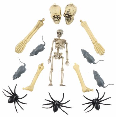 Deko Halloween Set 15tlg. Skelett Knochen Schädel Spinne Grusel Horror