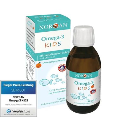 Norsan Omega-3 Kids Saft natürliches Fischöl Orangengeschmack 150ml EPA DHA