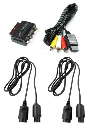 AV Cinch Kabel + Scartadapter + 2x Controller, Verlängerungskabel für Nintendo 64