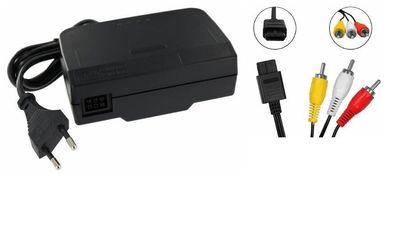 Netzteil, AC Adapter, Stromkabel + AV 3 Cinch Kabel für Nintendo 64 Konsole Neu