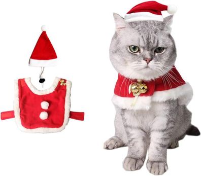 Katzen-Weihnachtskostüm, Haustier-Weihnachtsmann-Umhang mit Glocken, süße