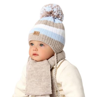 Jungen Wintermütze + Schal Strick Baby 40-42 Baby 3-12 Monate