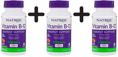 3 x Vitamin B-12 Fast Dissolve, 5000mcg, Strawberry - 100 tabs