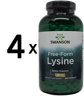 4 x L-Lysine, 500mg Free-Form - 300 caps