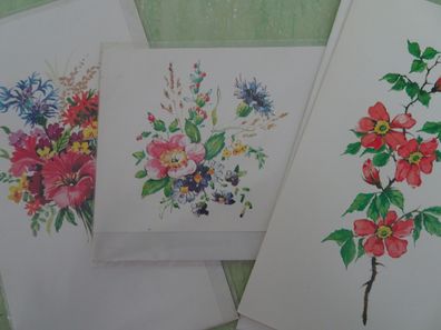3 alte Grußkarten wunderschöne Blumen wie gemalt "neutral" ohne Text