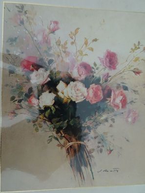 ältere Grußkarte nach einem Ölgemälde von Sandro Ravetta Hanra Blumen Rosen