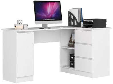 Schreibtisch RECHTS weiß Großer Eckschreibtisch mit drei Schubladen und eine Tur