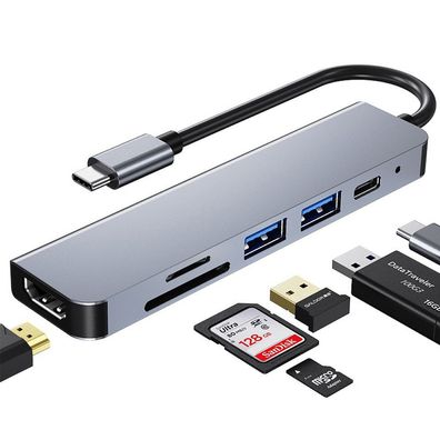 Fitlong USB C Hub, USB C Adapter kompatibel mit MacBook Pro / Air Adapter, 6 in